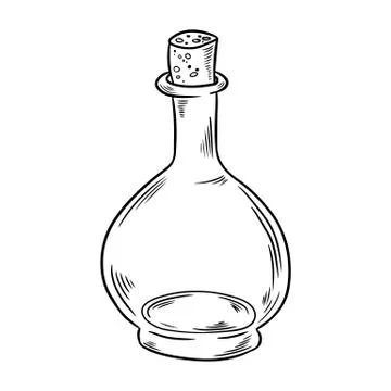 Empty bottle black and white doodle. Vector illustration Stock Illustration