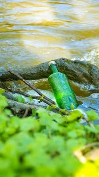 Empty bottle in the stream Stock Photos