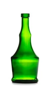 An empty bottle of an unusual shape made of dark green glass for cognac, wh.. Stock Photos