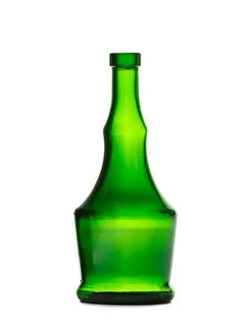 An empty bottle of an unusual shape made of dark green glass for cognac, wh.. Stock Photos