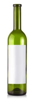 Empty bottle of wine with label isolated on a white background Stock Photos