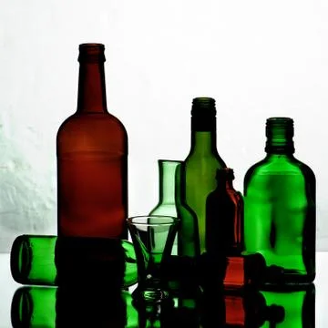 Empty Bottles and Glasses Stock Photos