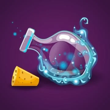 Empty bottles of potions with magic smoke Stock Illustration