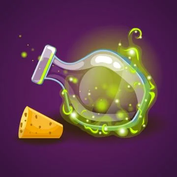 Empty bottles of potions with magic smoke Stock Illustration