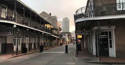 Empty Bourbon Street Preservation Jazz hall closed Coronavirus Covid-19 pandemic Stock Footage 126723800