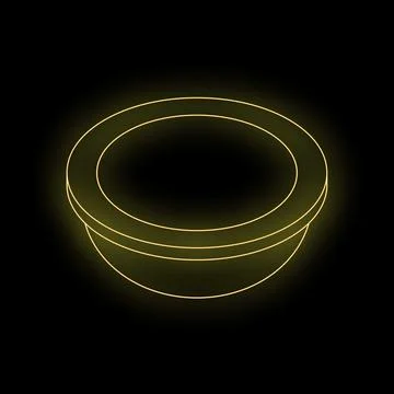 Empty bowl with yellow neon light effect on black background Illustrazione stock