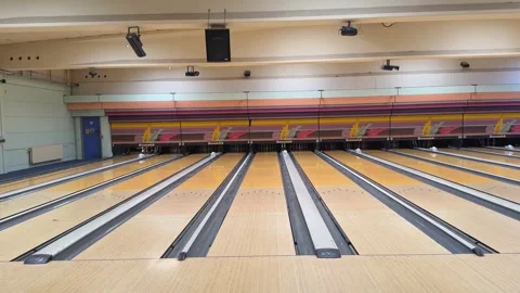 Empty bowling lanes inside modern bowling center. Stock Footage 341678295
