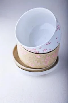 Empty bowls on a white background Stock Photos
