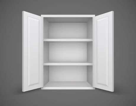 Empty box with open doors and bookshelves Stock Illustration