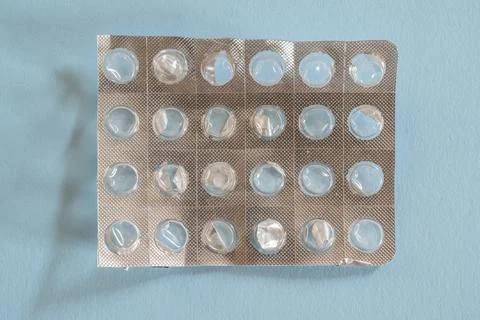 Empty box of pills on the table Stock Photos