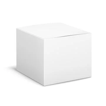 Empty box white. Cubic cosmetic cardboard box angle view, blank package with 库存插图