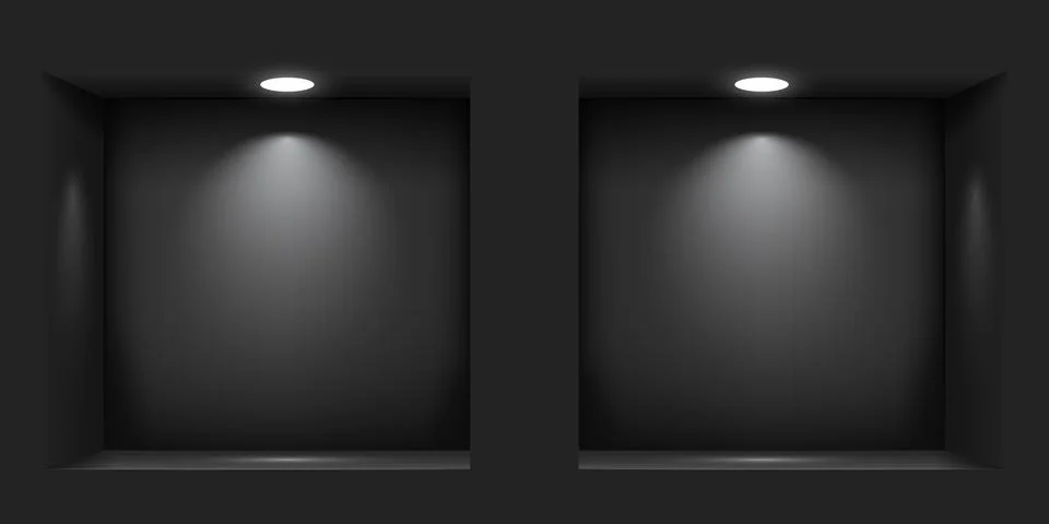 Empty boxes mockup icon in realistic style. Gallery showcase vector illustr.. Illustrazione stock