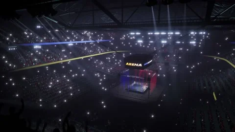 Empty boxing arena 4k video with crowd animation Stock Footage 219308148
