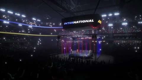 Empty boxing arena 4k video with crowd animation Stock Footage 219308225