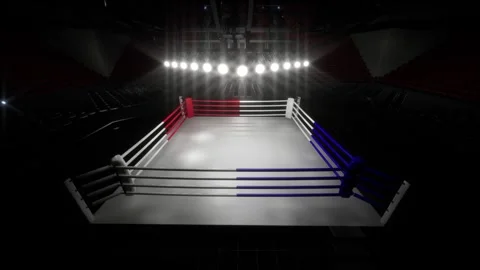 Empty Boxing Arena with Spotlight on the Ring Stockbeeldmateriaal 314120174
