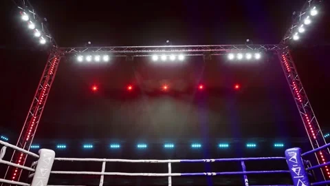 Empty boxing arena waiting new round Flood light start Stock-Footage 152858830