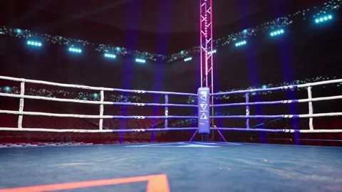 Empty boxing arena waiting new round . fly camera 4k hi quality video render Stock Footage 152858838