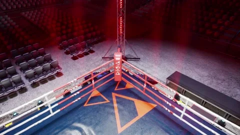 Empty boxing arena waiting new round . fly camera 4k hi quality video render Stock Footage 152859791