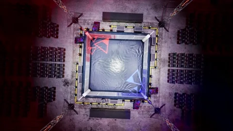 Empty boxing arena waiting new round . fly camera 4k hi quality video render Stock Footage 152859862