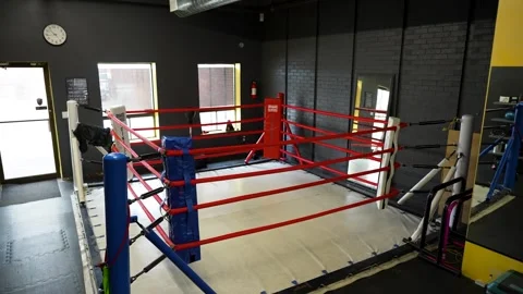 Empty Boxing Ring Inside Modern Fitness Gym Stock Footage 330576539