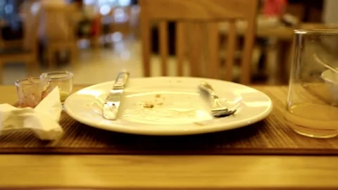 Empty Breakfast Plate on the Table Stock Footage 304786364