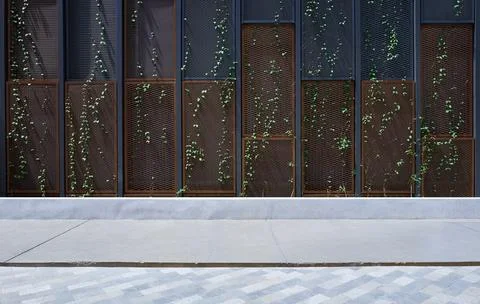 Empty brick floor with mesh wire  background Stock Photos