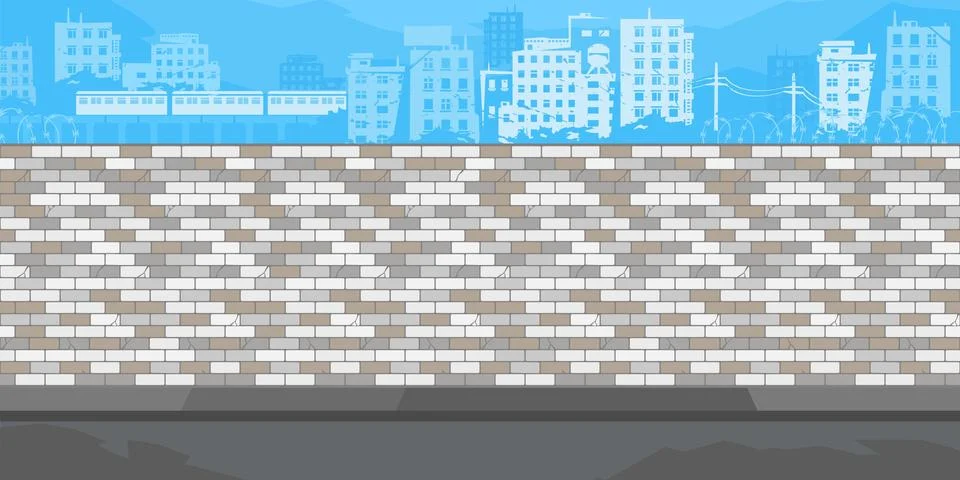 Empty Brick Wall With Background Of The Cityscape Vector Illustration Template Stock Illustration