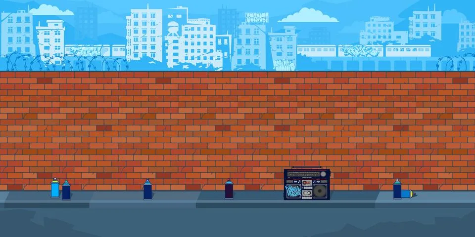 Empty Brick Wall With Background Of The Cityscape Vector Illustration Template Stock Illustration