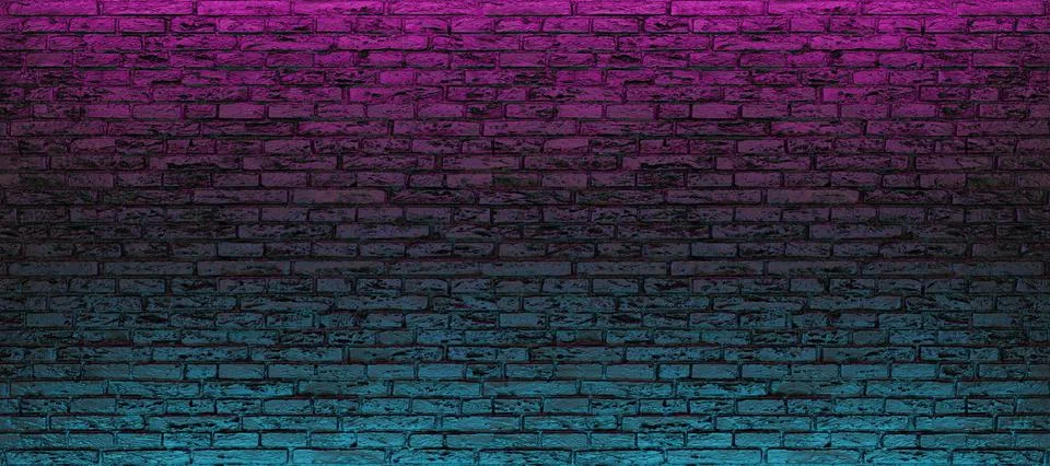 Empty brick wall with blue and pink neon light Stock Photos