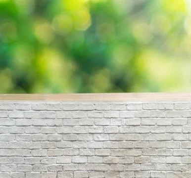 Empty brick wall with foliage bokeh background Stock Photos
