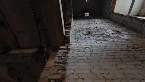 Empty brick wall shaft of the elevator. Low angle view. Stock Footage 294718117