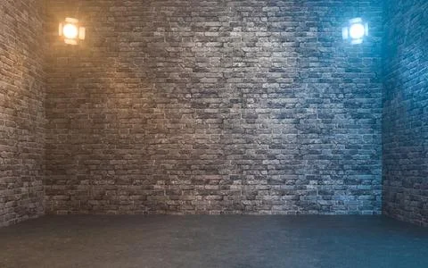 Empty brick wall with spotlights. 3d rendering Stock Illustration