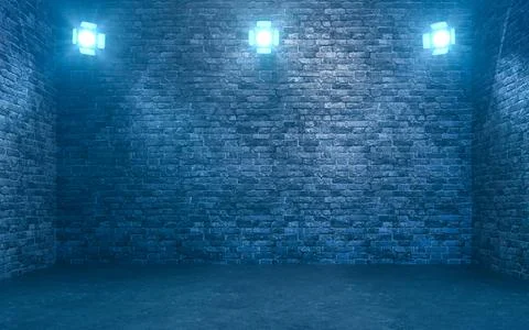 Empty brick wall with spotlights. 3d rendering Stock Illustration