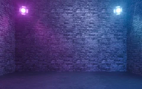 Empty brick wall with spotlights. 3d rendering Stock Illustration