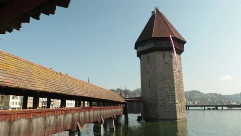 Empty bridge in Luzern, lateral movement - Coronavirus time Stock Footage 131844378
