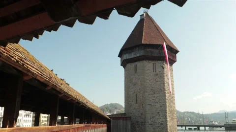 Empty bridge in Luzern, pan down - Coronavirus time Stock Footage 131844187
