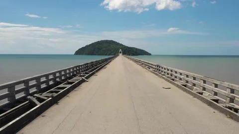 An Empty Bridge to Unknown Island Aerial View Stock Footage 156878548