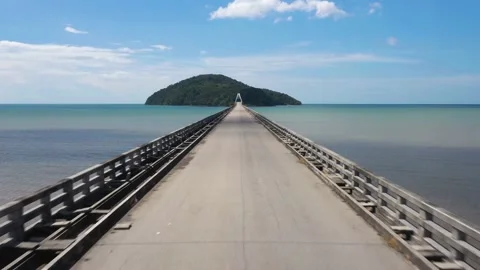 An Empty Bridge to Unknown Island Aerial View Stock Footage 156878553