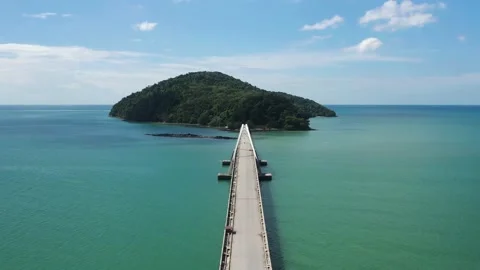An Empty Bridge to Unknown Island Aerial View Video stock 156878593