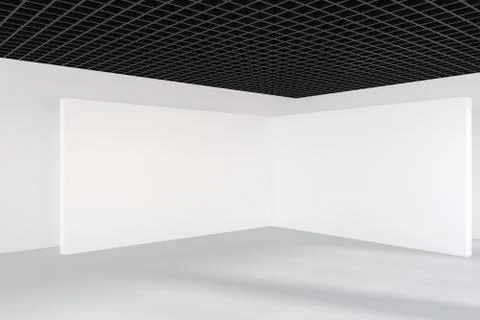 Empty bright office room with large billboard. Light ray on wall. 3D Rendering Ilustración de archivo