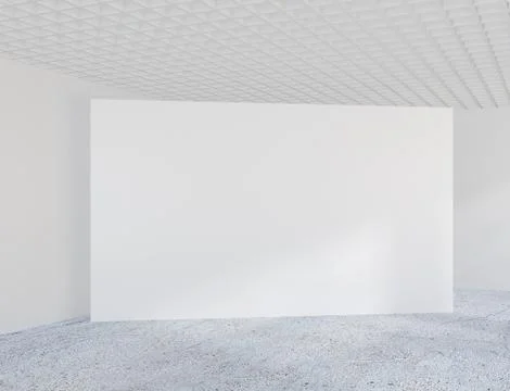 Empty bright office room with large billboard. Light ray on wall. 3D Rendering Ilustración de archivo