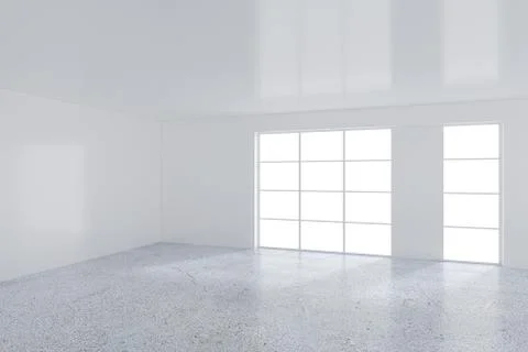 Empty bright office room with light ray on wall. 3D Rendering Stock Illustration