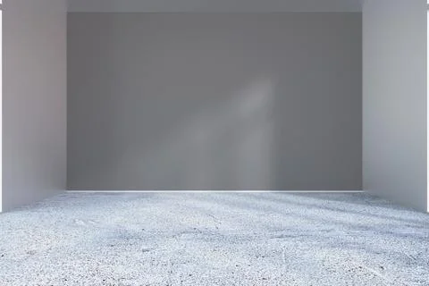 Empty bright office room with light ray on wall. 3D Rendering Stock Illustration