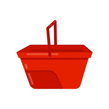 Empty bright red bucket with handle. Plastic container for carry liquids. Flat Illustration