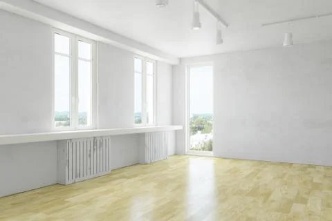 Empty bright room interior with old wall, 3D Rendering Stock Photos