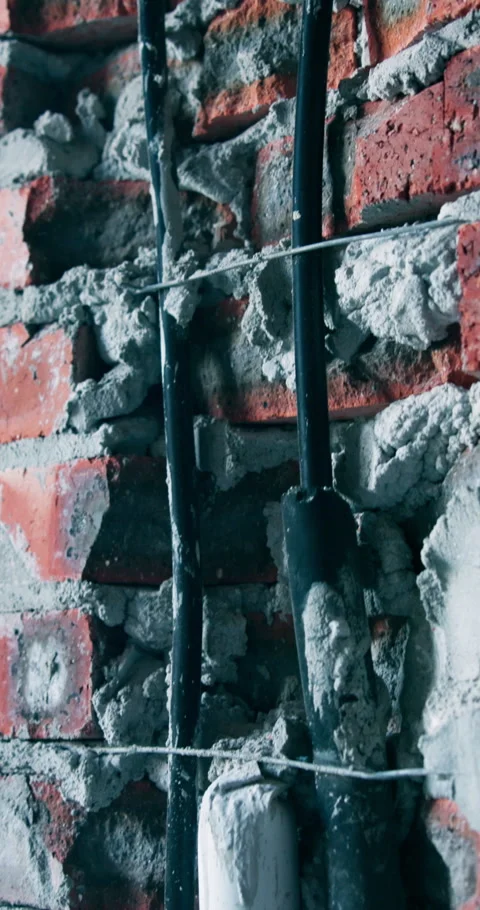 Empty, broken and brick wall in building for construction, remodeling or Stock Footage 340902435