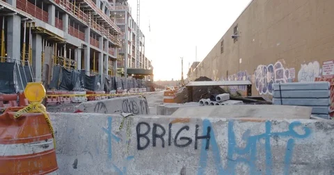 Empty Brooklyn Construction site at sunset - 4k 스톡 동영상 70292697