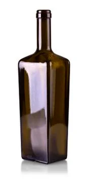 Empty brown bottle of cognac isolated on white background Stock Photos