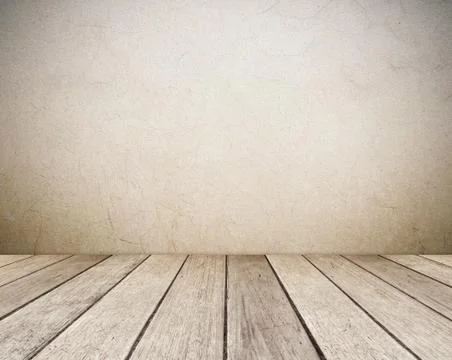 Empty brown cement wall and vintage wooden floor room in perspective view, gr Stock Photos
