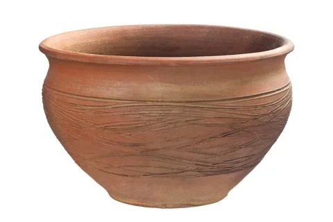 Empty brown ceramic pot isolated on white Stock Photos